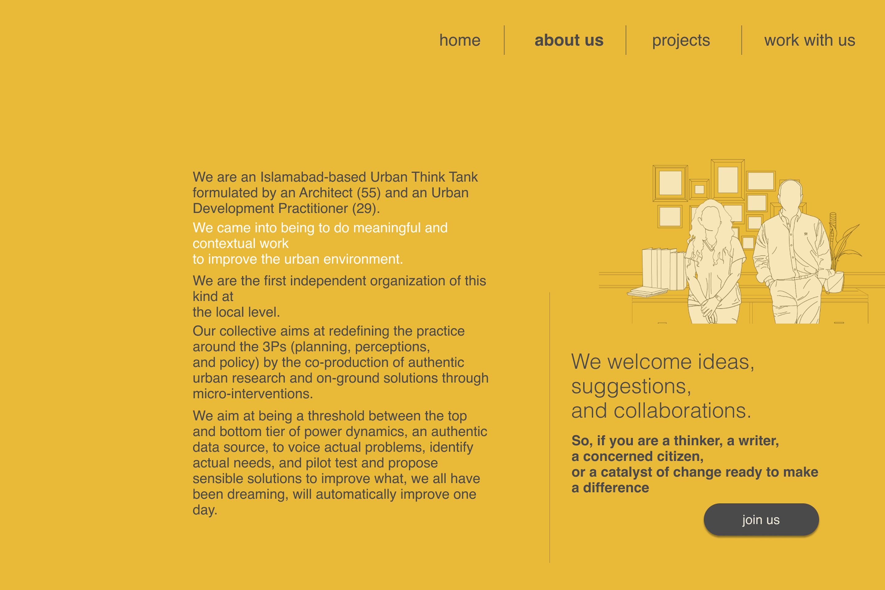 Yellow editorial layout from the redesigned Design and Dialogue Collective website